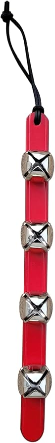 Rustic Red Door Co. Hanging Jingle Sleigh Bells on Leather Strap for Door Knob, Dog to Go Outside, Pet Puppy Potty Training, Christmas Decor, 4 Silver Bells, 14" Straip, Red