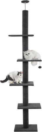 Cat Craft Cat Tree Floor to Ceiling 95-108" Tall Cat Tree Carpet Cat Tower Kitten Tree Sisal Scratching Post and Mat Cat Pole for Indoor Cats, Ash