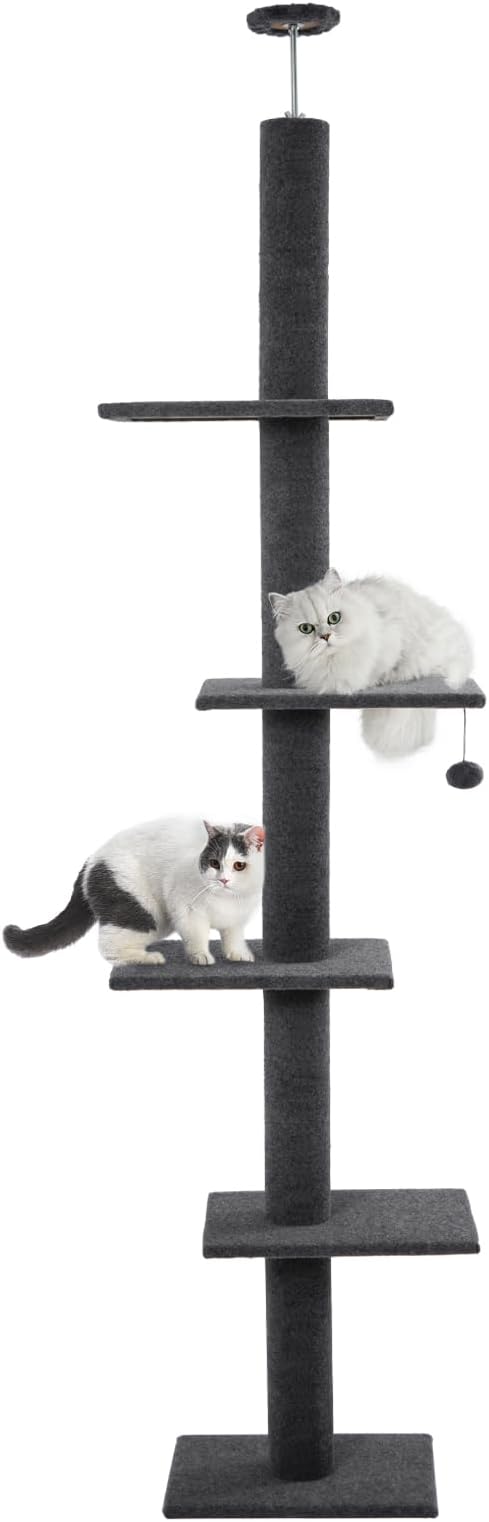Cat Craft Cat Tree Floor to Ceiling 95-108" Tall Cat Tree Carpet Cat Tower Kitten Tree Sisal Scratching Post and Mat Cat Pole for Indoor Cats, Ash