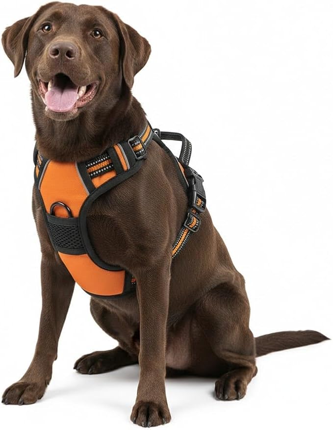 No Pull Dog Harness, Reflective Comfortable Vest Harness with Front & Back Easy Control Handle Adjustable Soft Padded Pet Vest for Small to Large Dogs(Orang,L)