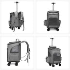 Wheeled Pet Carrier Backpack Pet Stroller, Travel Carrier, Car Seat for Small Dogs Cats Puppies, Comfort Cat Backpack Removable Rolling Wheels – Mesh Ventilation Windows (Grey)