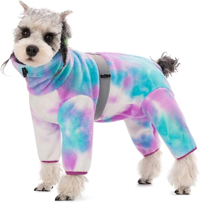 Dog Coats for Small Dogs, Polar Fleece Dog Pajamas Bodysuit, Puppy Onesies Tie Dye Jumpsuits, Dogs Warm Clothes Four-Legged, Doggie Fullbody Winter Jacket Vest