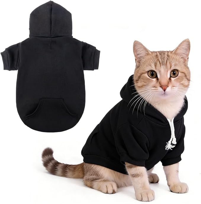 KOOLTAIL Dog Hoodie for Small Medium Dogs Cats, Soft and Warm Pet Sweater with Leash Hole and Pocket Boy Girl, Puppy Fall Winter Jacket Clothes, French Pitbull Cold Weather Coat Sweatshirt, Black XS
