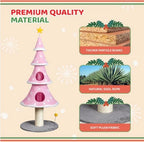 VINGLI 59in Large Christmas Tree Cat Tower for Indoor Cats, Pink Cat Tree with 2 Cat Condos & Scratching Post, Soft Fleece Multi-Level Cat Tower with Teaser Toy, Sturdy Wide Base & Built-in Openings