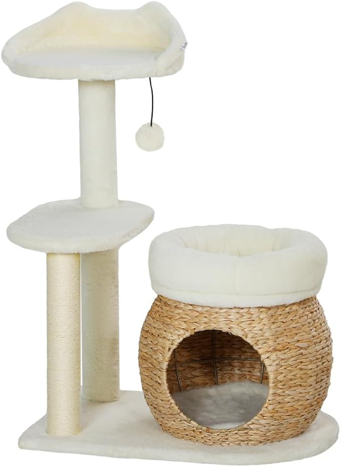 Stylish Cat Tree Tower with Sisal Scratching Posts, Cozy Condo, and Plush Perches for Climbing, Resting, and Play (Cream White + Cotton + Particle Board + Velvet)