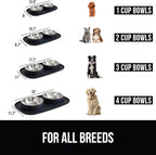 GORILLA GRIP Feeding Mat Bowl Set, 4 Cup 100% Waterproof BPA Free Silicone Base, 304 Stainless Steel Cat and Dog Bowls for Food and Water, Slip Resistant, High Edge, US Designed, Patent Pending, Black