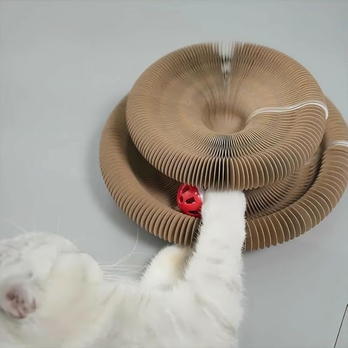 Kitten Curl Cat Toy, Magic Organ Cat Scratch Board, Foldable Cat Accordion Toy, Interactive Scratch Pad Cat Toy with Toy Bell Ball, Cat Scratchers for Physical Exercise Cats Indoor (1PC)