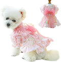 Pink Dog Dress for Small Dog Girl Spring Puppy Clothes with Bow Puff Sleeves Cat Outfit Doggy Princess with Leash Ring Doggies Harness Dress Summer Pet Apparel (Pink, Small)