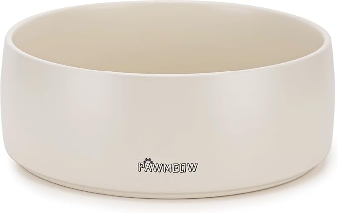 Ceramic Dog Bowl - 2 Piece Modern Pet Feeding Bowl, Spill Resistant, Heavy Duty for Small & Large Dogs (Beige, 5.5-8inch)