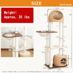 Wood Cat Tree for Large Cats, Modern Indoor Cat Tower with Basket Beds, Cat Condo & Clear Hammock, Multi-Level Wooden Cat Furniture for Home Living Room Decor (Particle Wood)