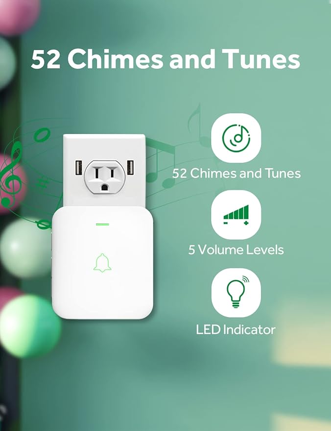AVANTEK Wireless Door Bell, CW-21 Mini Waterproof Wireless Doorbell Operating at Over 1000 Feet, 2 Remote Buttons Can Have Different Tones, 52 Melodies, CD Quality Sound and LED Flash