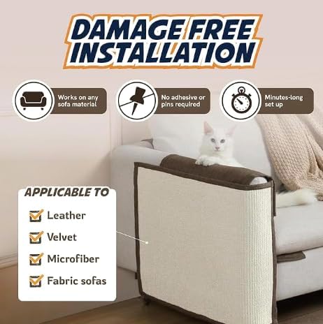Panther Armor Sisal Furniture Defender, Sisal Cat Scratcher [Grey-Back Rest] Anti Cat Scratch Furniture Protector, Sofa Scratching Pads