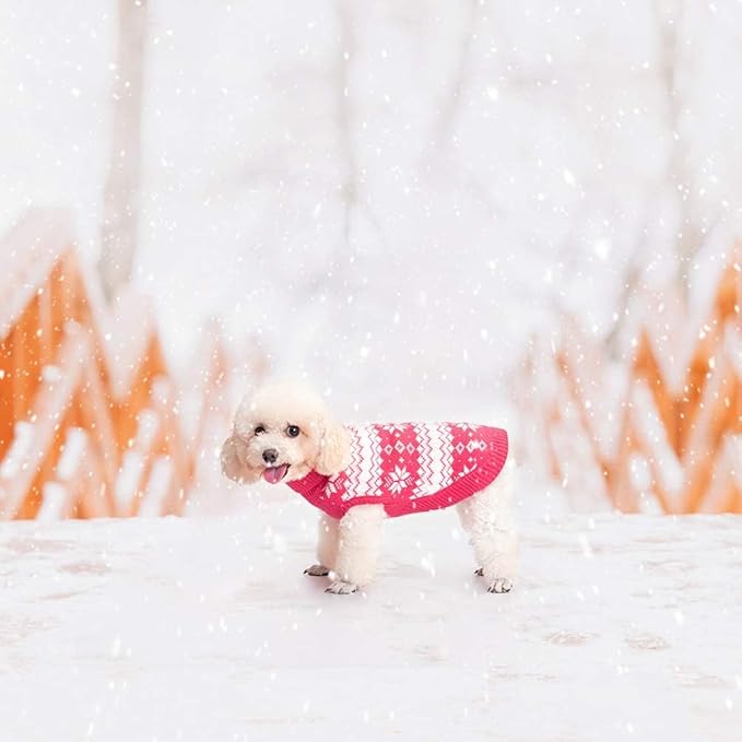 KOOLTAIL Cable Knit Dog Sweater Turtleneck, Cold Weather Pullover Classic Knitwear, Snowflake Pattern Thick Warm Winter Pet Clothes, Dog Christmas Sweater for Small Medium Large Dogs Girl, Pink SM