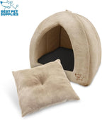 Best Pet Supplies Cat Bed for Indoor Cat, Domed Tent House with Removable Pillow, Covered Cat Cave for Small Dog, Puppies and All Breeds of Cats - Tan, 19 x 19 x H:19"