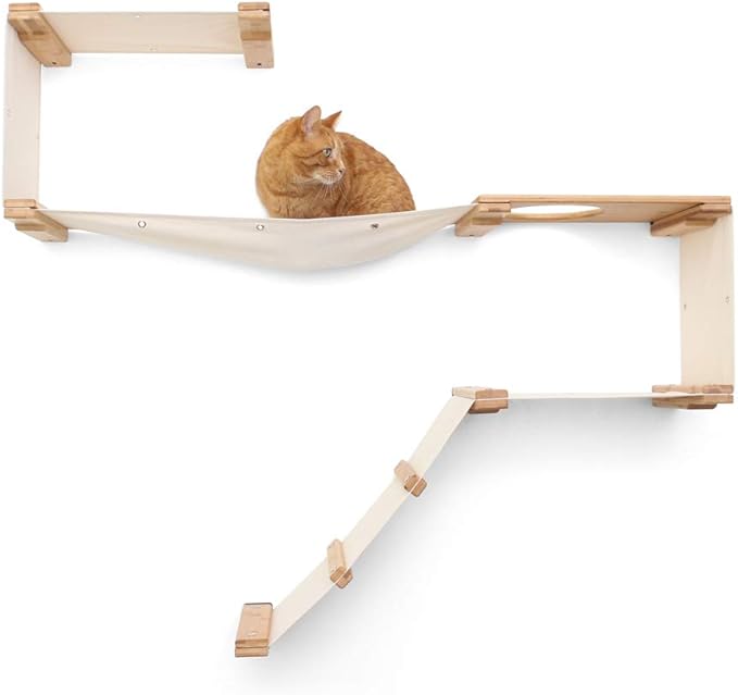 CatastrophiCreations Cat Wall Mounted Play Cat Condo, Bamboo Frame, Modular Design, Sisal Pole, Hammock, 18" and 34" Sections