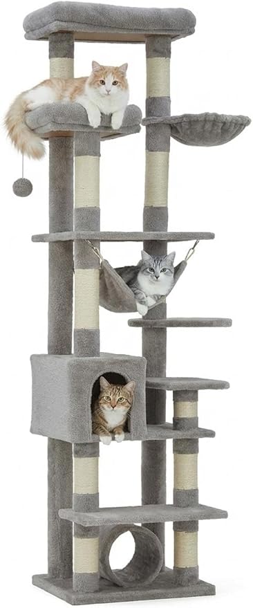 Cat Climbing Frame with Cat Bed - Cat Food Station, Cat Relaxation Area, Cat Climbing Tower, Cat Activity Center, and Plush Cloth Cat Tree