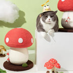 Happy & Polly Mushroom Cat Scratcher Toy, Red and White, Floor Mount, Modern Style, for Indoor Climbing (Red, Mediu)