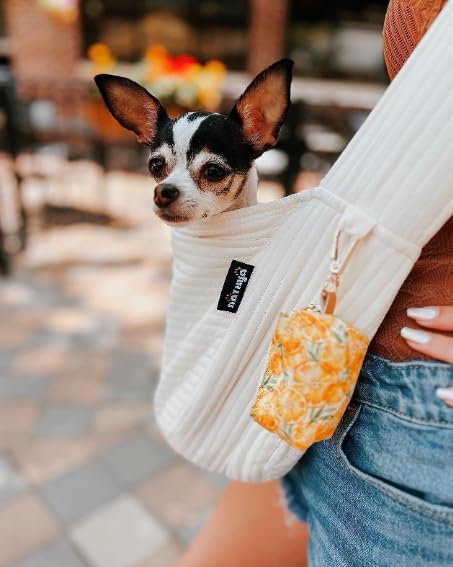 NATUYA Small Dog Carrier Sling Cat Sling,Adjustable Strap Hand Free Pet Puppy for Outdoor Traveling Subway (White, Canvas)