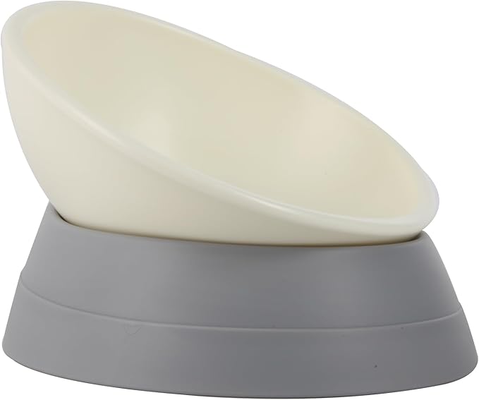 Bulldog Bowl Anti-Slip Dog Cat Dish Detachable Rubber Dog Bowl Pet Sterile Tilted Pet Feeder Slope Base (Grey-2 Cup)