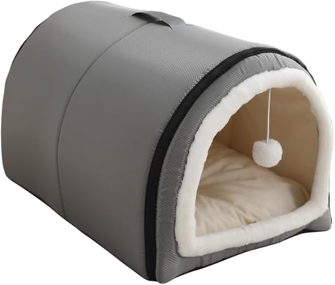 Cozy Cat Bed Cave, Cat Bed for Kittens and Small Pets, Kitten Bed Hideout House with Removable Mattress for Kittens (Gray, 18"×13"×13")