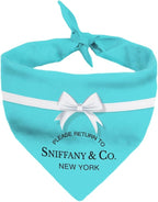 Dog Bandana Sniffany & Co. Designer Fashion Clothes Scarf kercheif for Small Medium and Large Dogs. Funny Parody Gift for Girl or boy Dog Soft Durable Fabric, Adjustable tie-on Style Triangle