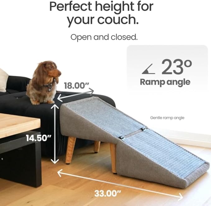 Split Ottoman Dog Ramp, 14.5" H Dog Chair with Ramp for Bed, Folding DogStairs, for Large and SmallDogs, 2-in-1 Lightweight Pet Steps (Gray, Large)