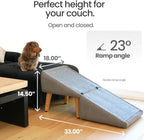 Split Ottoman Dog Ramp, 14.5" H Dog Chair with Ramp for Bed, Folding DogStairs, for Large and SmallDogs, 2-in-1 Lightweight Pet Steps (Beige, Large)