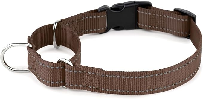 PLUTUS PET Reflective Martingale Collar with Quick Snap Buckle,No Pull Dog Choker Collar for Small Medium Large Dogs, L, Chocolate
