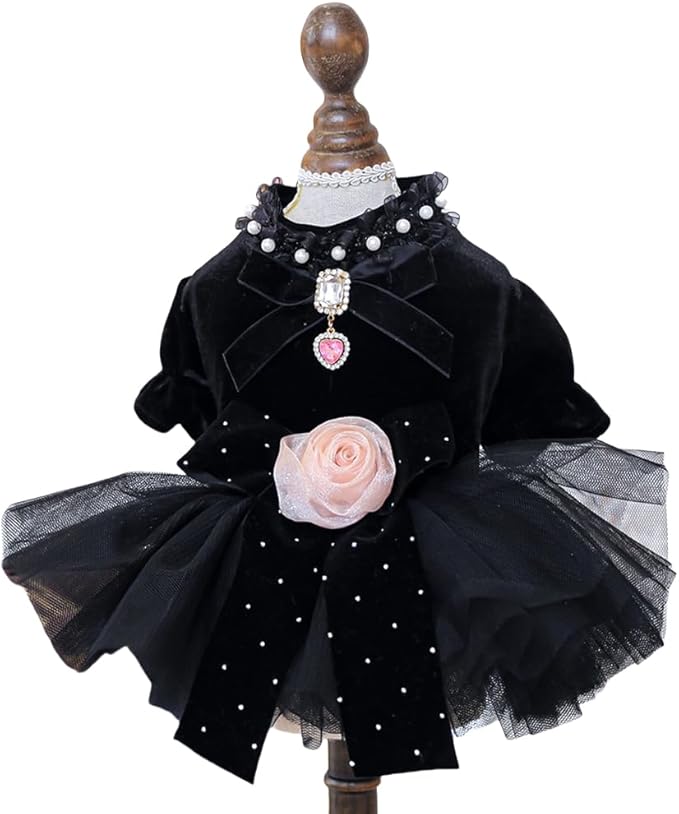 Fashion Sweet Puppy Dog Blingbling Princess Skirt Pet Dog Lace Cake Camisole Tutu Dress K-Black L