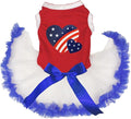 Petitebella USA Twins Heart Puppy Dog Dress (Red/White Blue, X-Small)