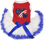 Petitebella USA Twins Heart Puppy Dog Dress (Red/White Blue, Small)