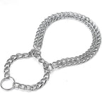 Silver Dog Chain Collar for Small Dogs, Heavy Duty Training Double Row Chains Choker Collar Metal Slip Choke Collar Martingale Collars for Small Medium Large Dog, D2.0mm
