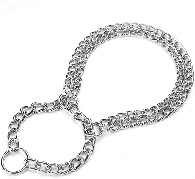 Silver Dog Chain Collar for Medium Dogs, Training Double Row Chains Choker Collar Heavy Duty Metal Slip Choke Collar Martingale Collars for Small Medium Large Dog, D2.5mm