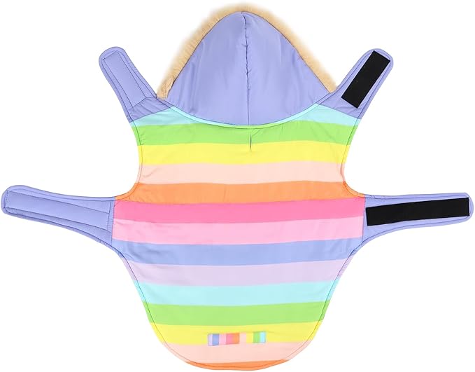 HDE Dog Puffer Jacket Fleece Lined Warm Dog Parka Winter Coat with Harness Hole Pastel Rainbow - XL