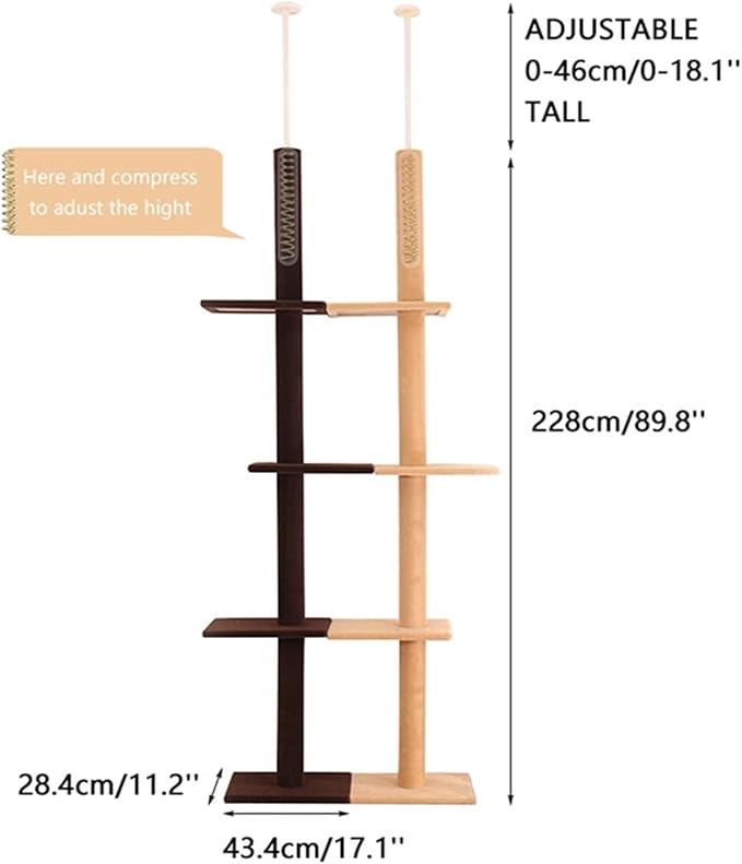 Cat Tree for Indoor Cats,3-Tier Floor to Ceiling Cat Climbing Tree 9 Feet,Tall Climbing Activity Center with Scratching Post,Cozy Bed,for Indoor Cats Upgraded (Khaki)