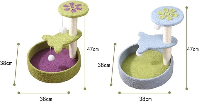 Cat Tree Cat Tower Two-color three-layer cat climbing frame avocado green light blue petals cat litter cat jumping platform cat claw double ball toy Cat Tree Condo Cat Tree Indoor Climbing ( Color : 1