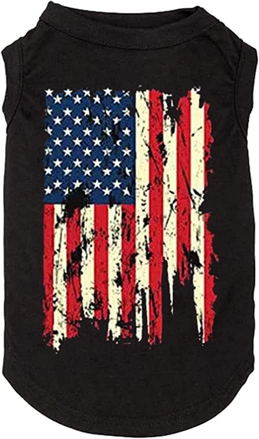 American Flag Dog Shirt - Popsicle 4th of July Funny Graphic T Shirts - Small, Medium, Large - Sport Vest - Black