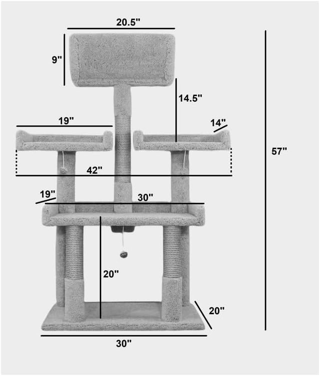Rustic Recluse Extra Large Cat Tree 56" H x 30" W x 24" D Multi-Level Tower with Sisal-Wrapped Posts and Soft Perches Offering Spacious Play and Resting Areas for Cats