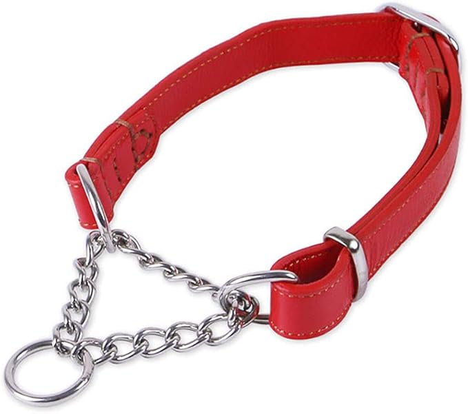 Love Dream Martingale Collars for Dogs, Leather Training Dog Collar, Stainless Steel Chain Anti-Escape No Pull Dog Collar for Medium Large Dogs (S(11.8"-16.9"), Red)
