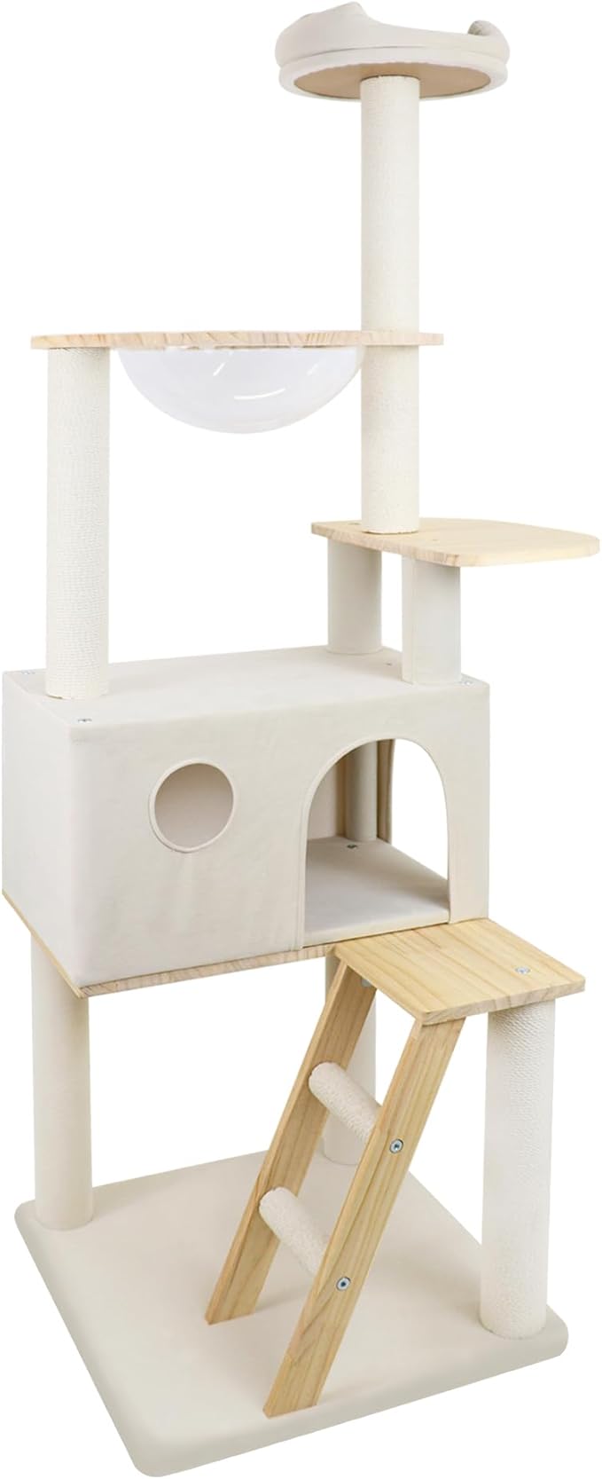 Cat Tree Tower for Indoor Cats Large Adult-Extra-Large Cat Condo & Transparent Spacecraft Pod | 8 Fully-Wrapped Sisal Cat Scratching Posts,1" Thick Base,Sturdy Cat Tower for Cats Up to 20 lbs