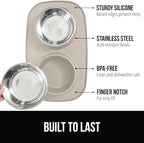 GORILLA GRIP Feeding Mat Bowl Set, 4 Cup 100% Waterproof BPA Free Silicone Base, 304 Stainless Steel Cat and Dog Bowls for Food and Water, Slip Resistant, High Edge, US Designed, Patent Pending, Beige