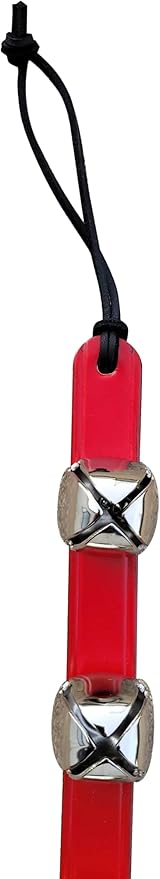 Rustic Red Door Co. Hanging Jingle Sleigh Bells on Leather Strap for Door Knob, Dog to Go Outside, Pet Puppy Potty Training, Christmas Decor, 4 Silver Bells, 14" Straip, Red