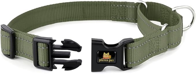 PLUTUS PET Reflective Martingale Collar with Quick Snap Buckle,No Pull Dog Choker Collar for Small Medium Large Dogs, L, Ranger Green