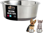 GORILLA GRIP Dog Bowl, Holds 2 Cups (16 fl oz), Food Grade 304 Stainless Steel Food and Water Bowl for Feeding Dogs and Cats, BPA Free Rubber Base, Easy Clean, Dishwasher Safe, Rust Resistant, Gray
