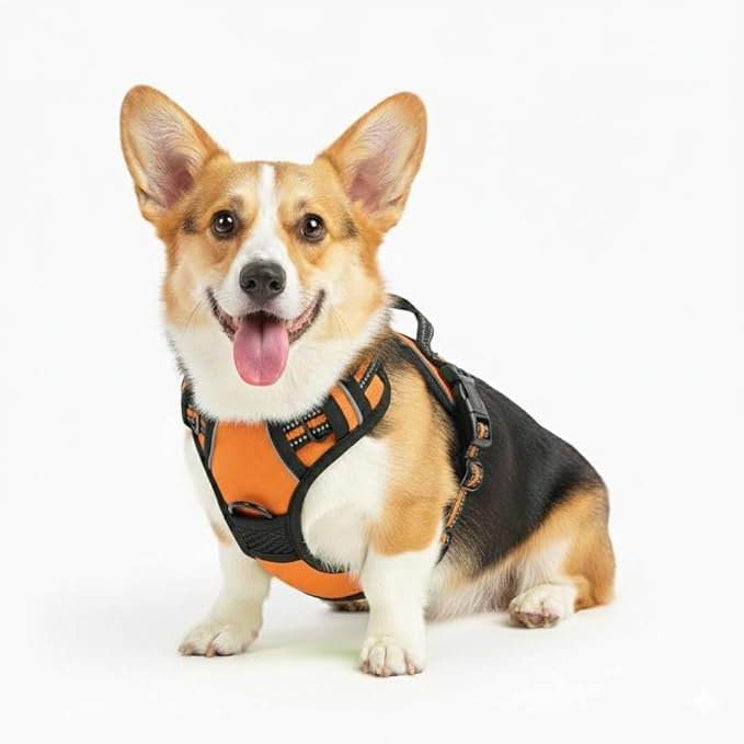 No Pull Dog Harness, Reflective Comfortable Vest Harness with Front & Back Easy Control Handle Adjustable Soft Padded Pet Vest for Small to Large Dogs(Orang,S)