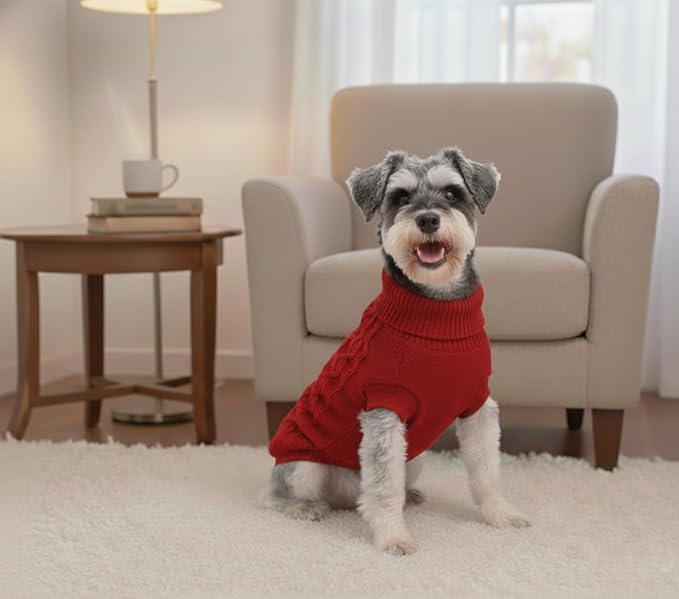 Small Dog Sweater, Soft Breathable Knit Pet Clothes for Spring Transition, Lightweight Puppy Outfit for Chihuahua, Yorkie, Pug; Stylish Red Doggy Apparel for Morning Walks (Red, M)