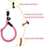 Braided Round Martingale Dog Collar, Training Collar with Slidable Stop Ring and Adjustable Stopper - Ideal for Large Dogs (L(1/2") - 20" Long, Pink)