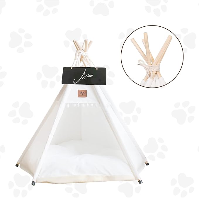 Asou Dog Teepee Pet Tent Portable Dog Houses Puppy Teepee Cat Bed with Thick Cushion