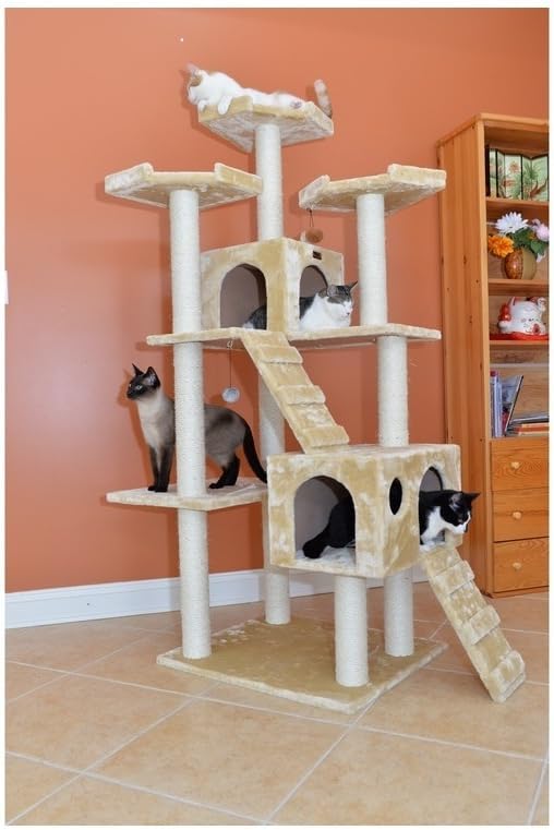 Maykoosh Cat Tree with Scratching Posts, Large Cat Play Furniture, Multi-Level Cat Tower Beige
