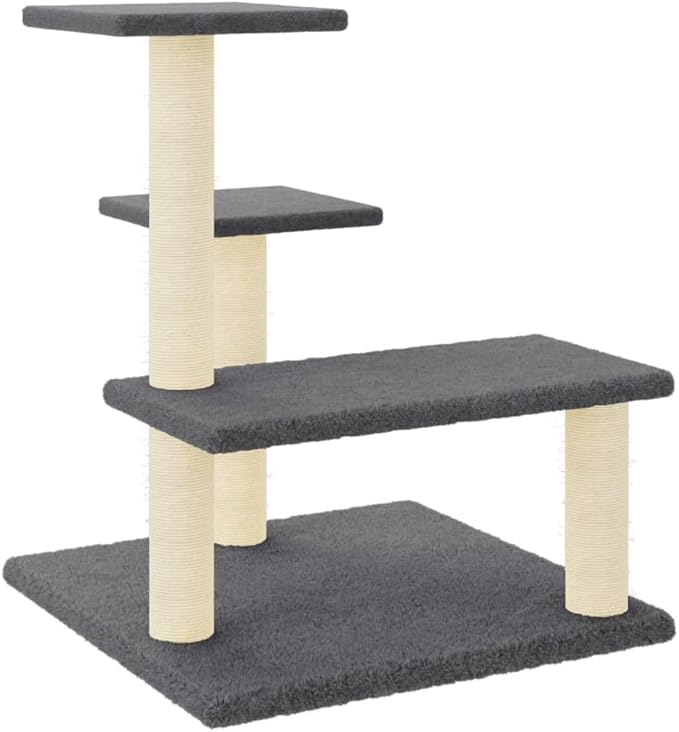 vidaXL Cat Tree Dark Grey Engineered Wood, Plush, Sisal Medium Cat Tree